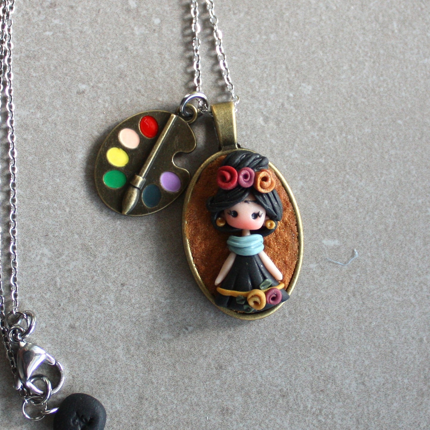 Collana in acciaio inox con cammeo Frida Kahlo II