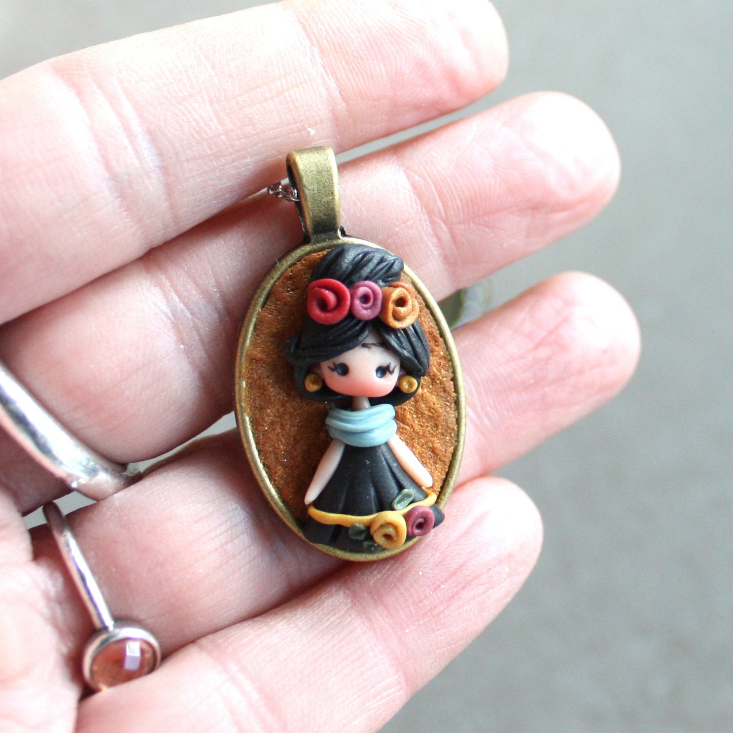 Collana in acciaio inox con cammeo Frida Kahlo II