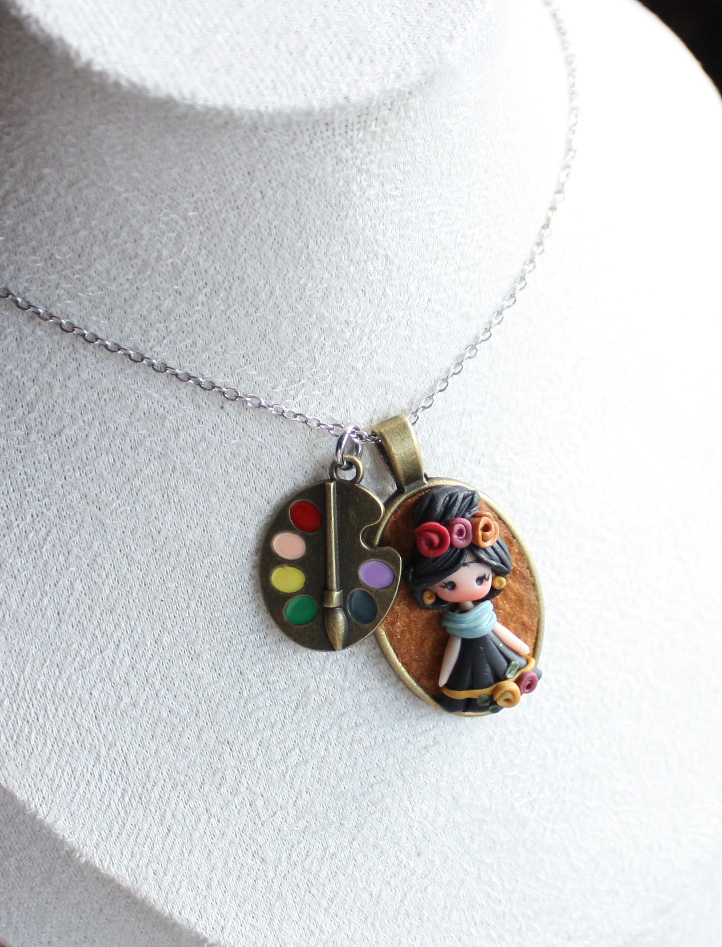 Collana in acciaio inox con cammeo Frida Kahlo II