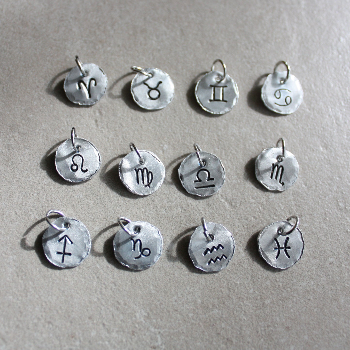 Hand-Engraved Aluminum Zodiac Sign Charm