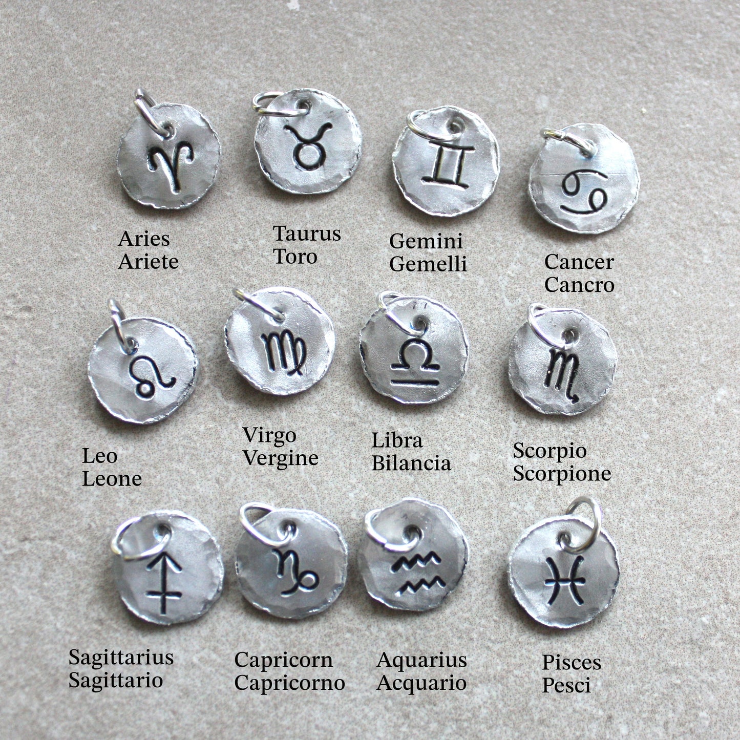 Hand-Engraved Aluminum Zodiac Sign Charm