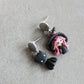 Handmade Polymer Clay Dangle Earrings with Witch and Cat