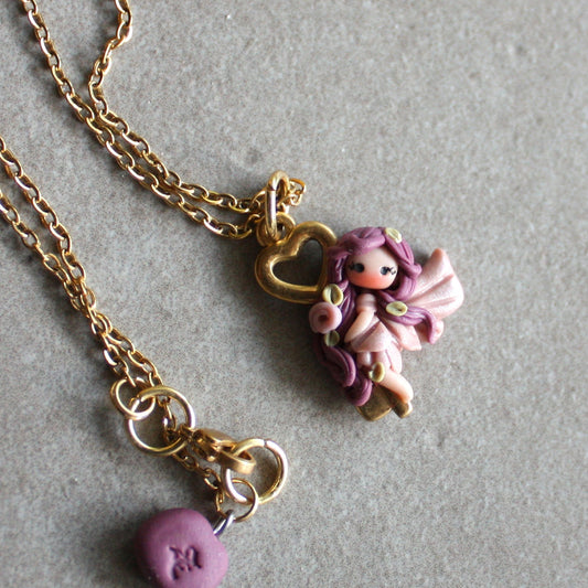 Collana in acciaio inox dorato con fatina su chiave