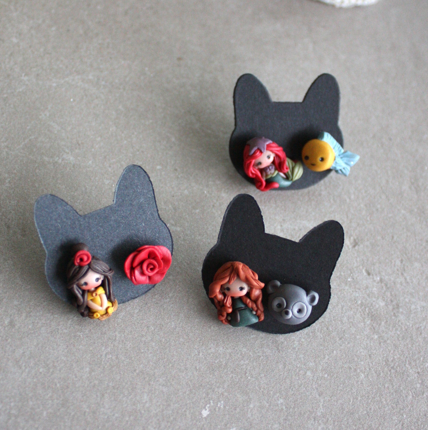 Asymmetrical princess stud earrings- Merida