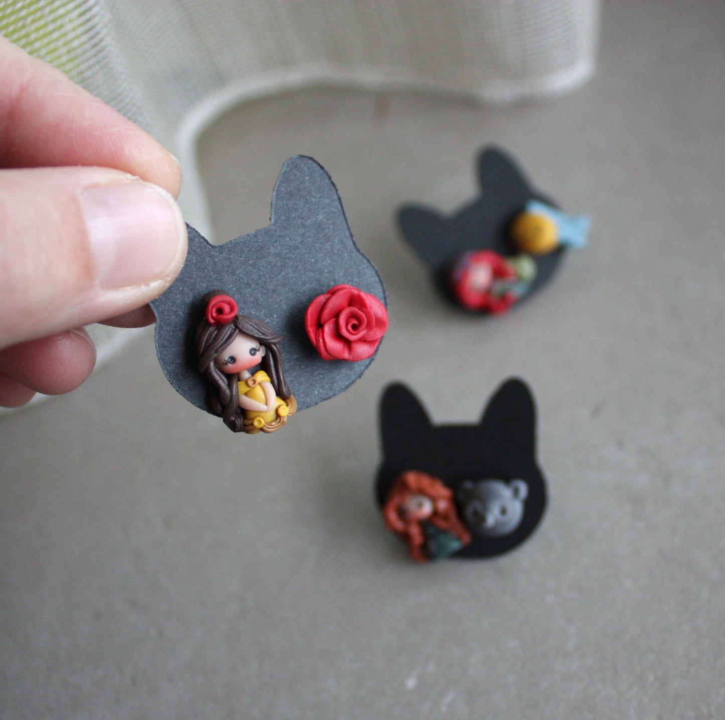 Asymmetrical princess stud earrings- Belle