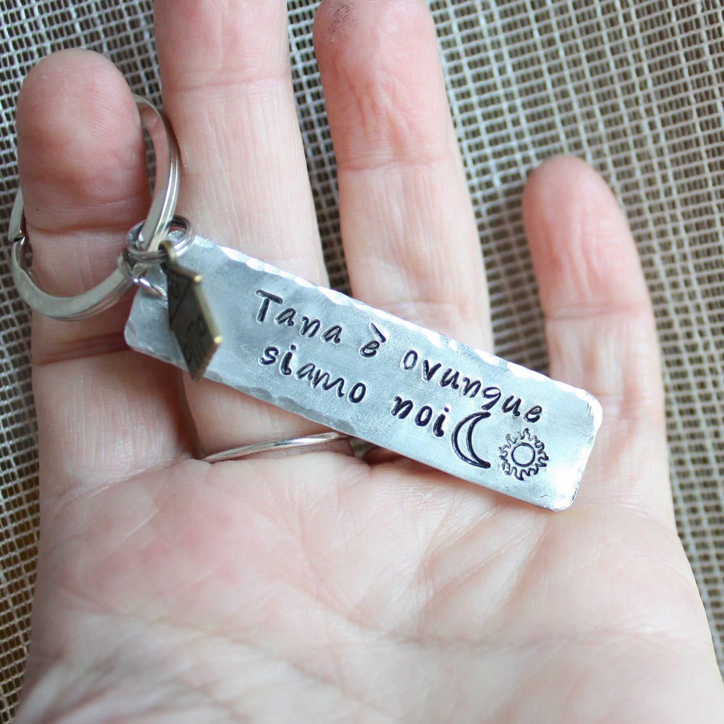 Hand-engraved aluminum keychain