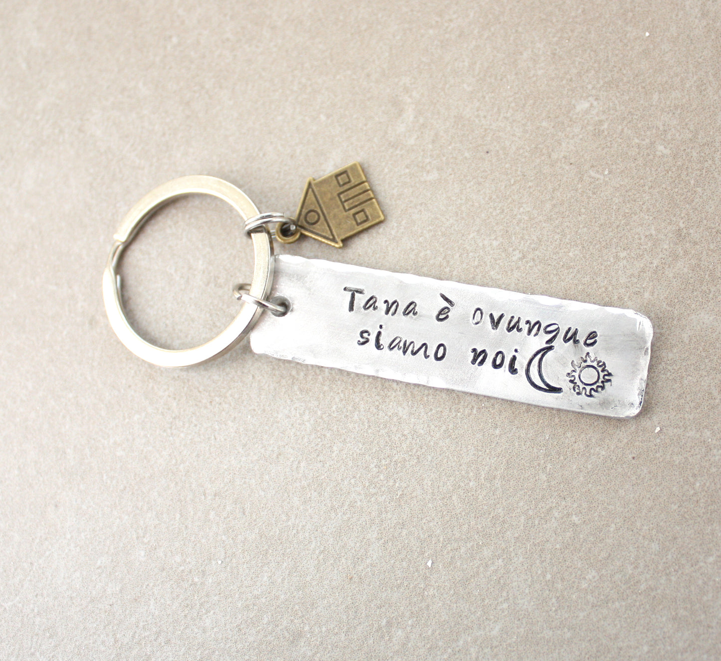 Hand-engraved aluminum keychain