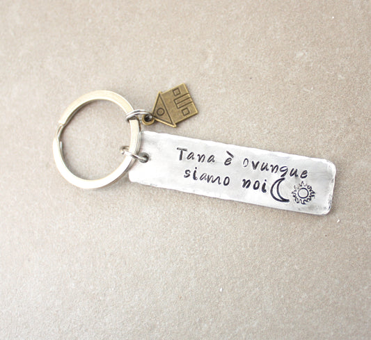 Hand-engraved aluminum keychain