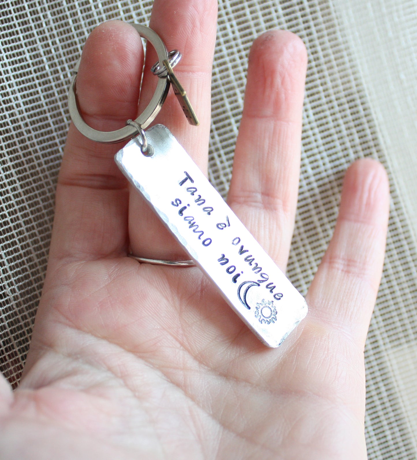 Hand-engraved aluminum keychain