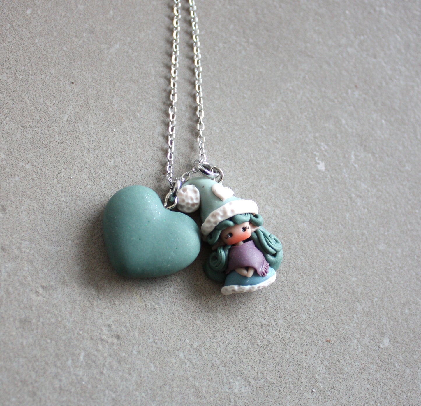 Stainless Steel Necklace with Handmade Polymer Clay Gnome II