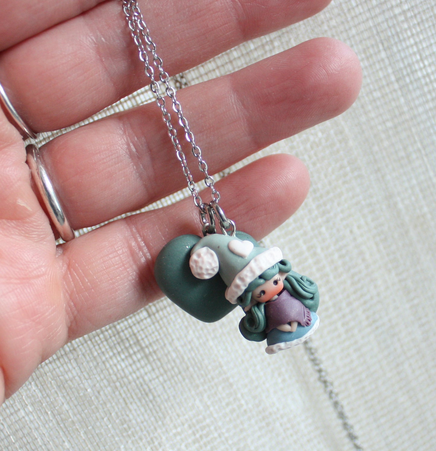 Stainless Steel Necklace with Handmade Polymer Clay Gnome II