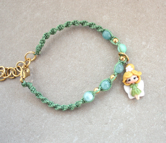 Green macramé bracelet with Tinker Bell charm