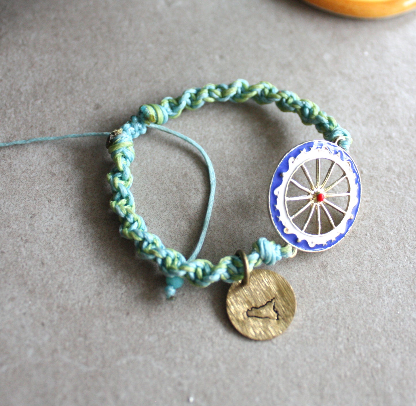 Sicilian Macramé Bracelet with Blue & Green Waxed Cotton