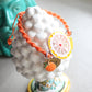 Sicilian Macramé Bracelet with Orange Waxed Cotton and Enamel Citrus Charms