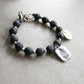 Sicilian Bracelet with Natural Stones, Stainless Steel & Hand-Engraved Aluminum Charms