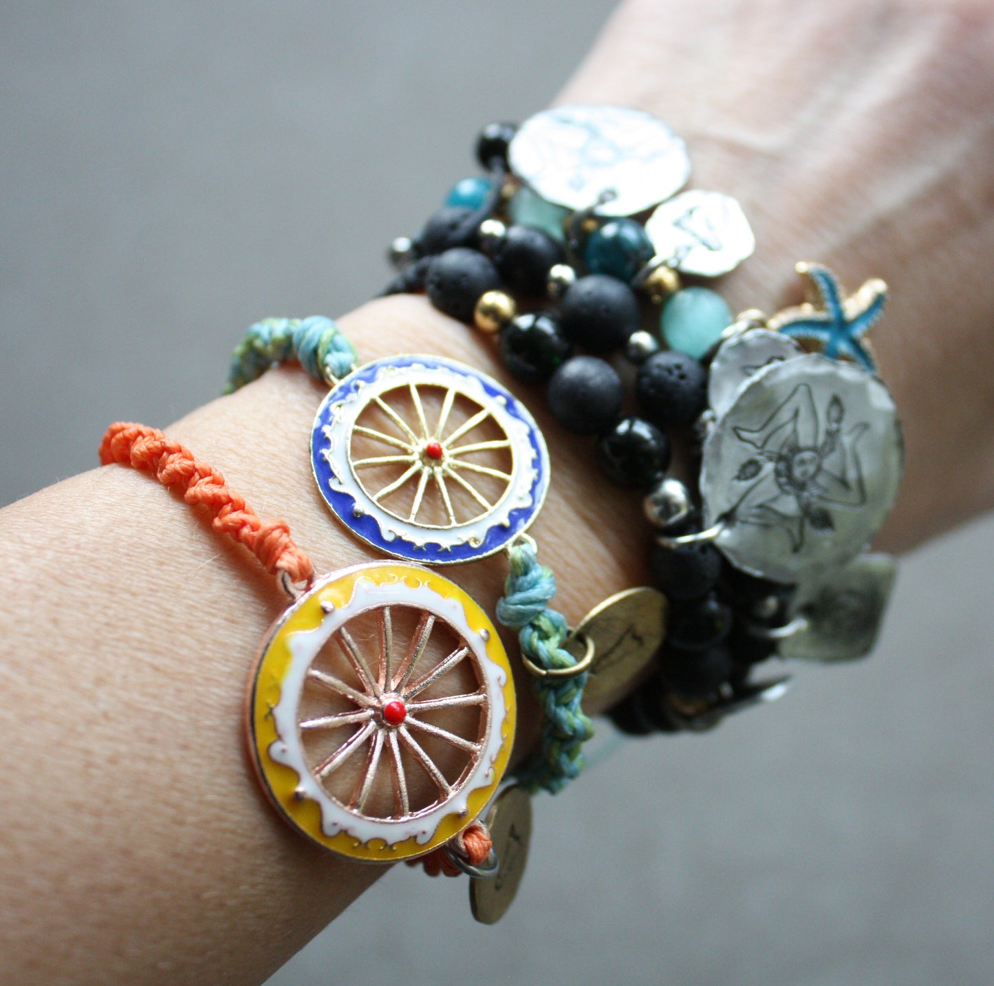 Sicilian Macramé Bracelet with Lava Stone Beads, Trinacria & Sicily Charms