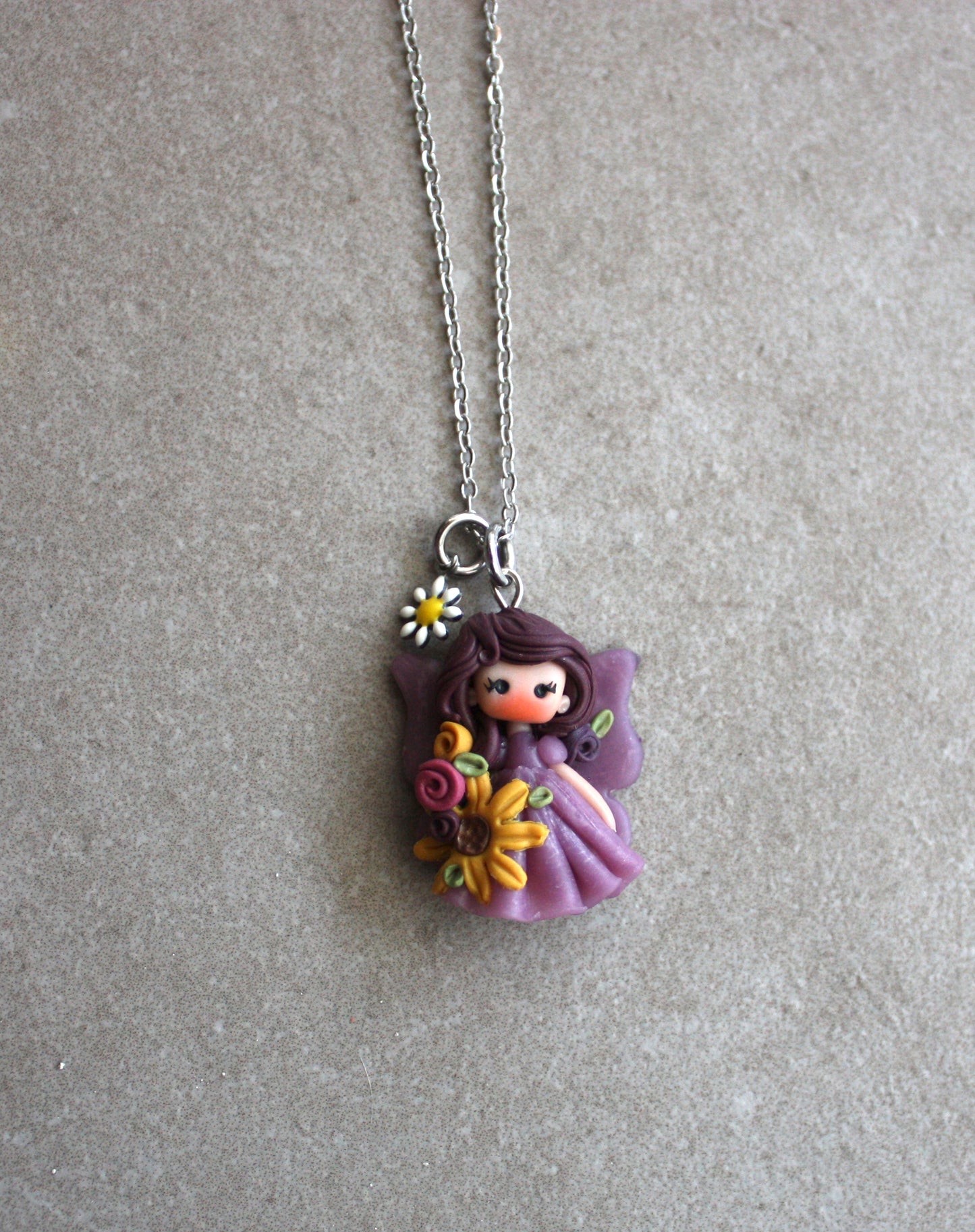 Stainless Steel Necklace with Violet Fairy