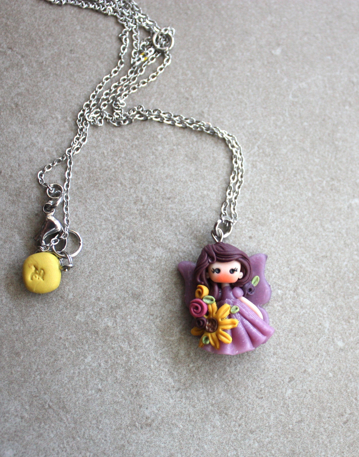 Stainless Steel Necklace with Violet Fairy