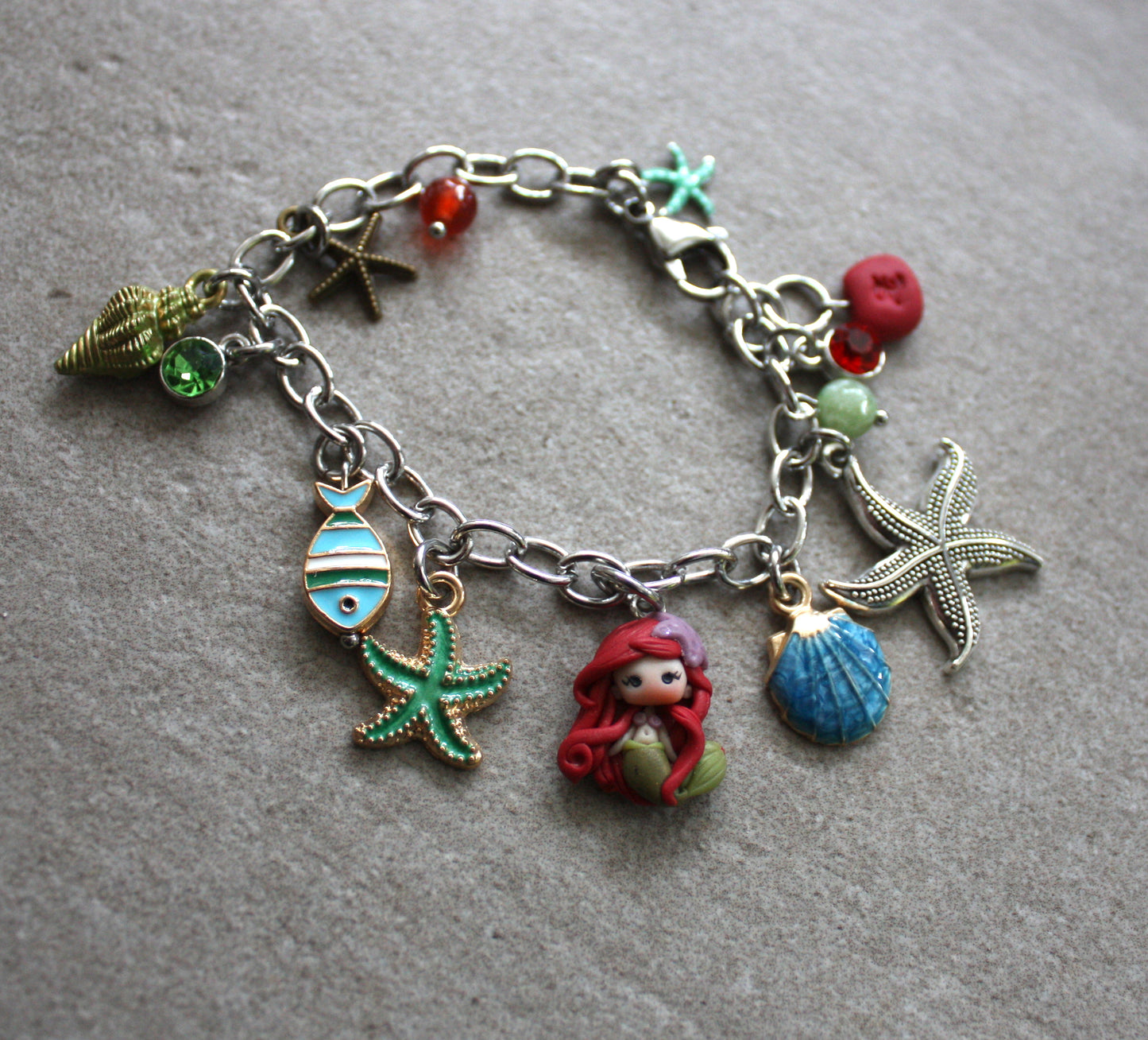 Stainless Steel Multi Charm Bracelet with Polymer Clay Ariel