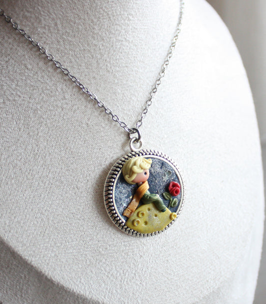 Handmade Little Prince–Inspired Cameo Necklace in Polymer Clay