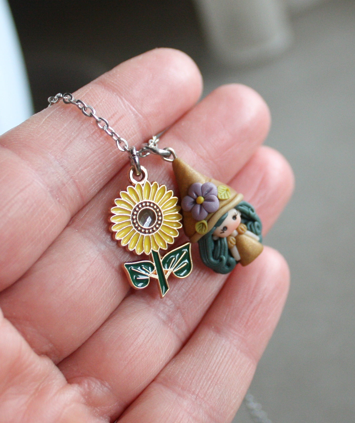 Handmade Gnome Necklace in Polymer Clay – Stainless Steel Chain