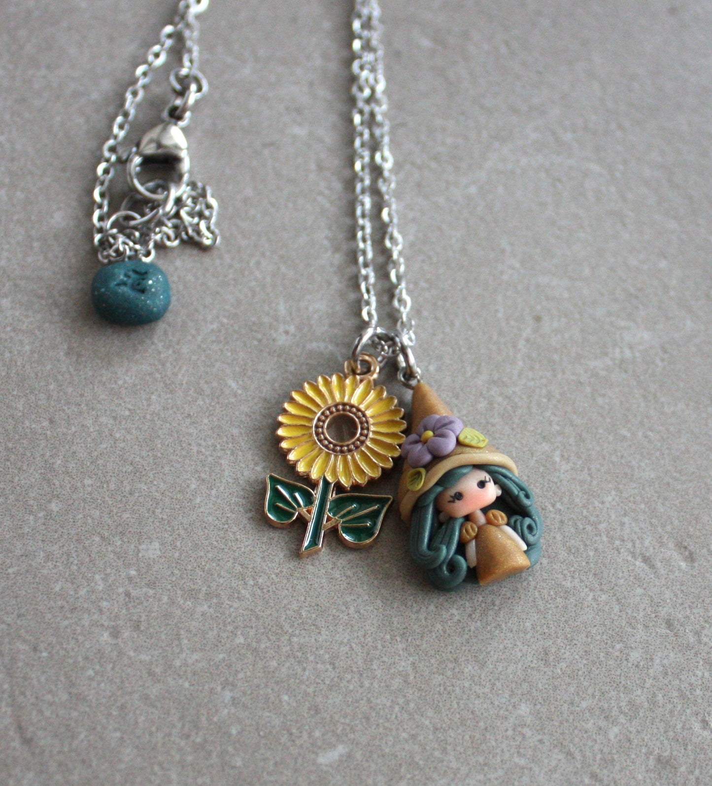 Handmade Gnome Necklace in Polymer Clay – Stainless Steel Chain