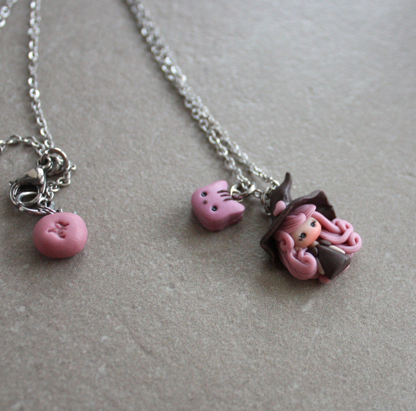 Handmade Witch Necklace in Polymer Clay – Stainless Steel Chain