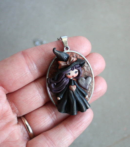 Collana in acciaio inox con piccola streghetta in fimo II