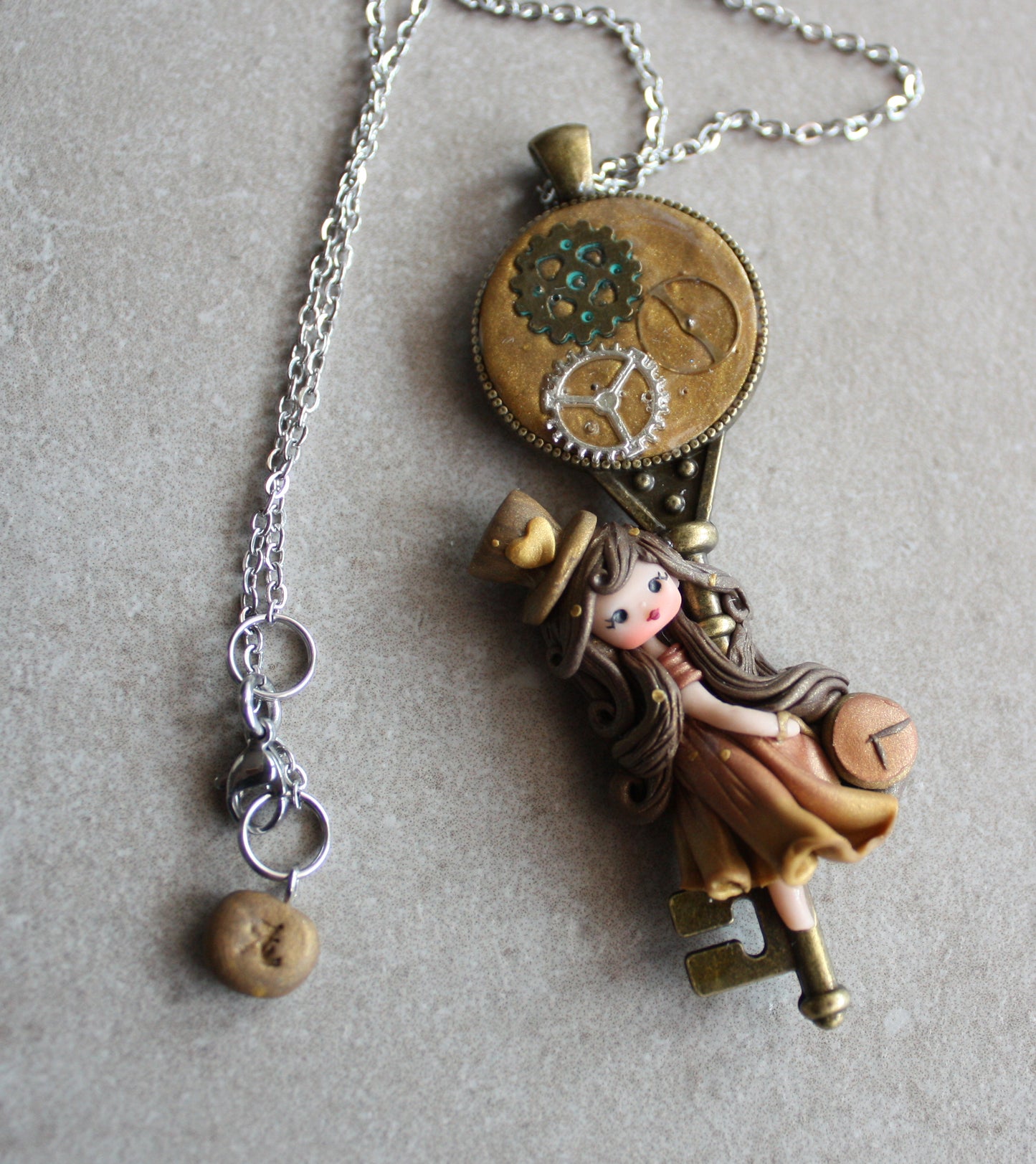 Collana in acciaio inox con steampunk doll