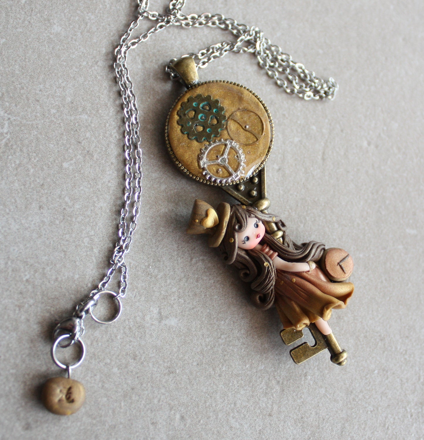 Collana in acciaio inox con steampunk doll