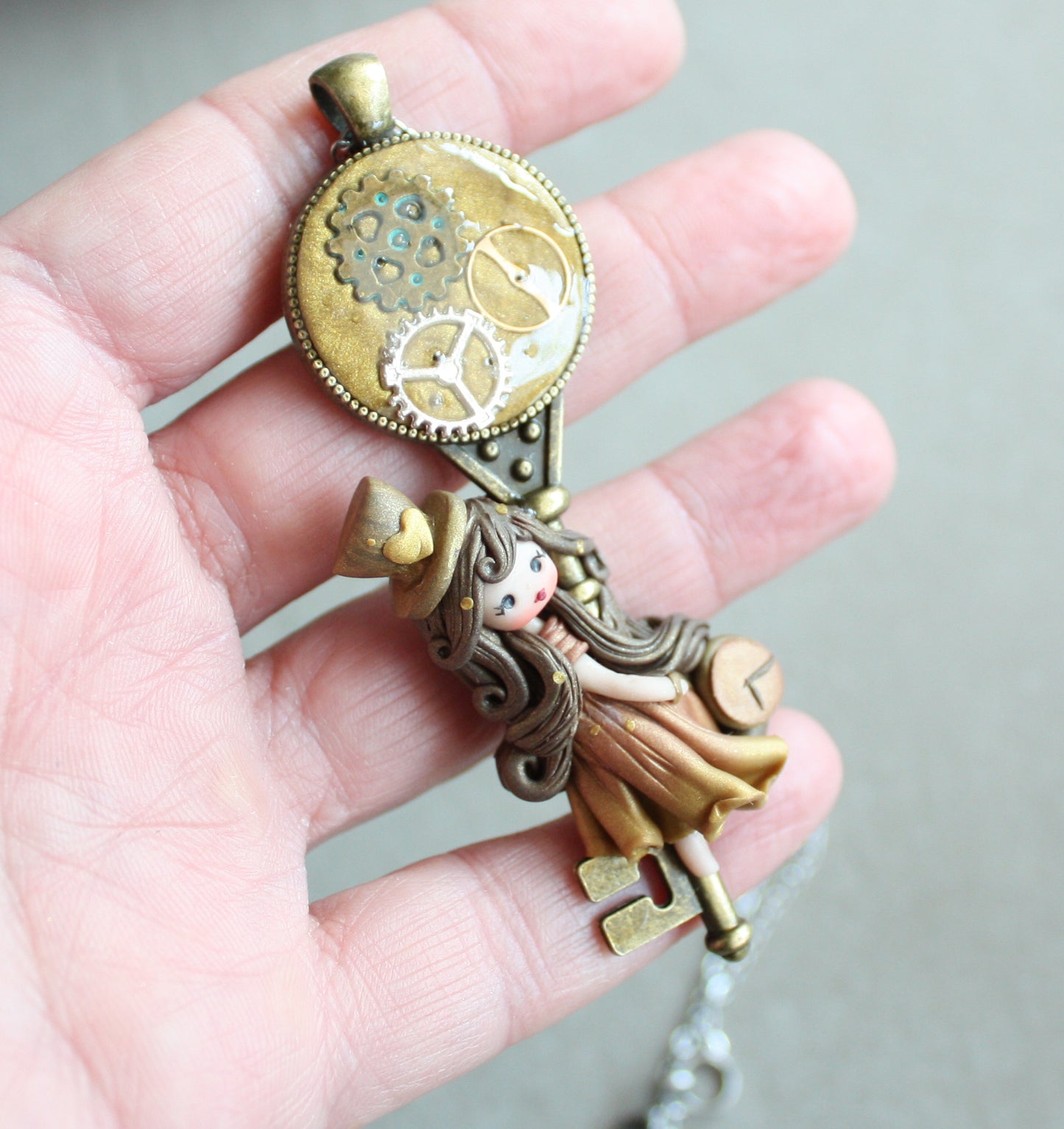 Collana in acciaio inox con steampunk doll