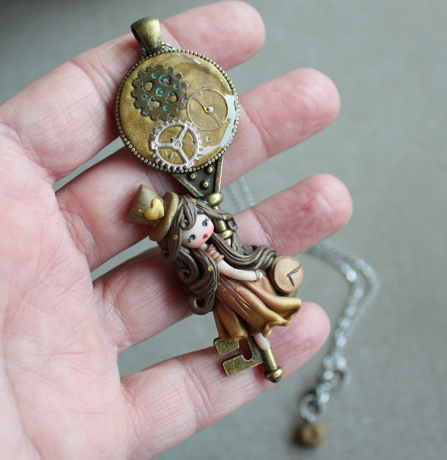 Collana in acciaio inox con steampunk doll