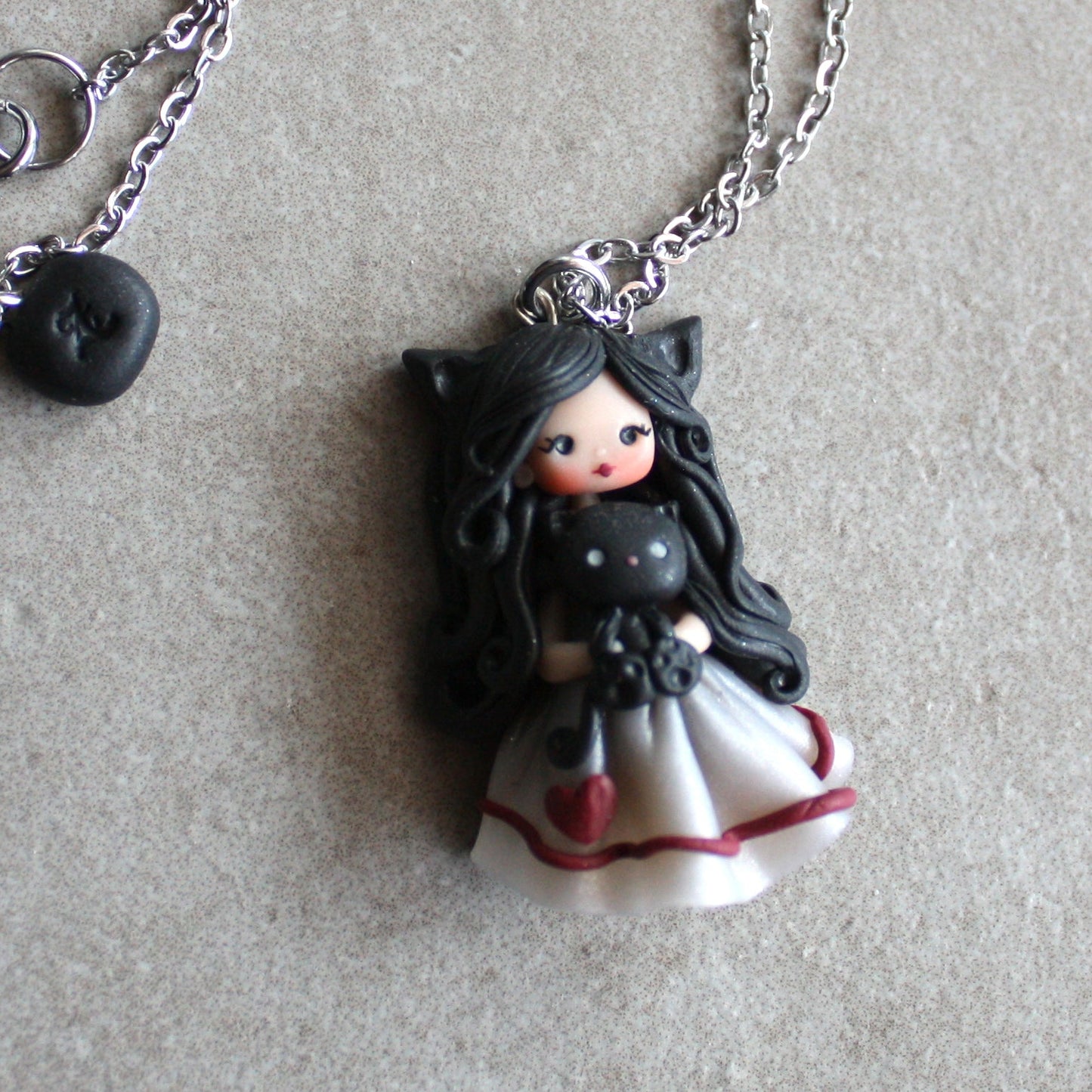 Collana in acciaio inox con cat doll in fimo
