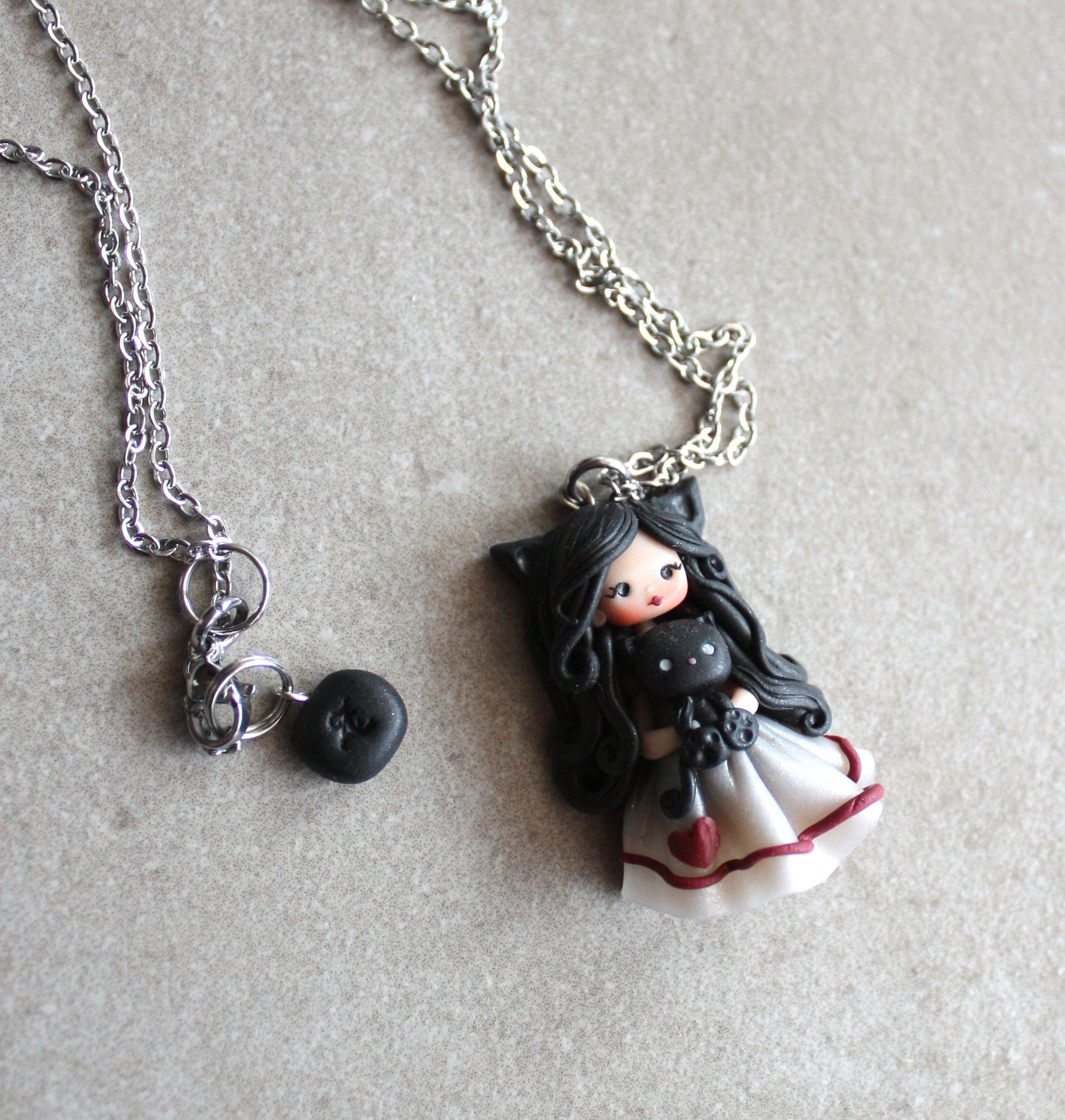 Collana in acciaio inox con cat doll in fimo