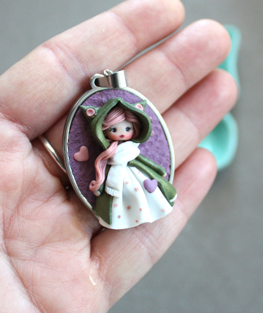 Collana con Cammeo Cat Doll in Acciaio Inox – Pezzo Unico