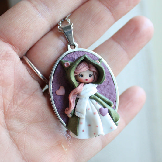 Stainless Steel Cat Doll Cameo Necklace – One of a Kind
