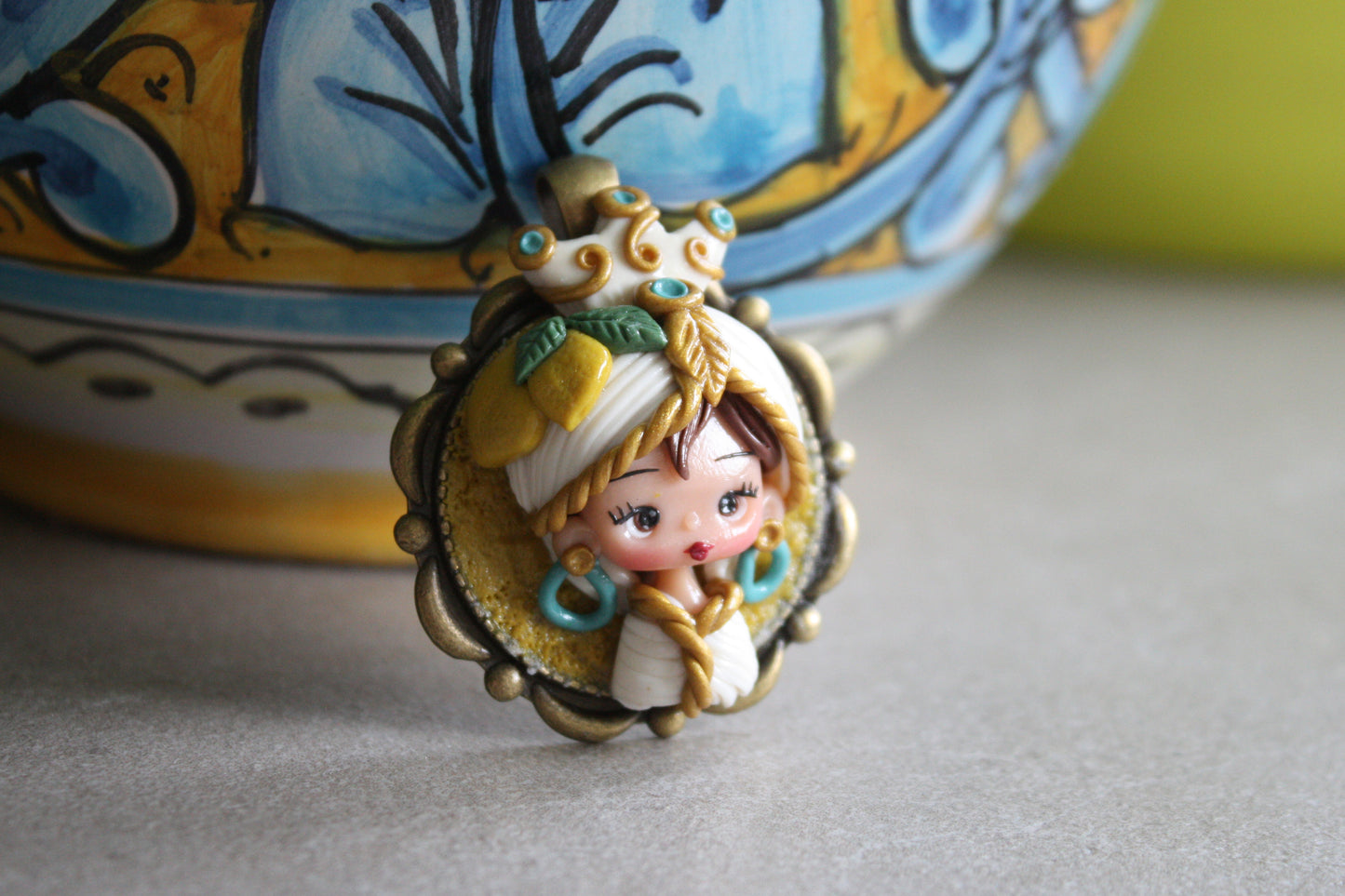 Handmade Moor's Head necklace in Polymer Clay

