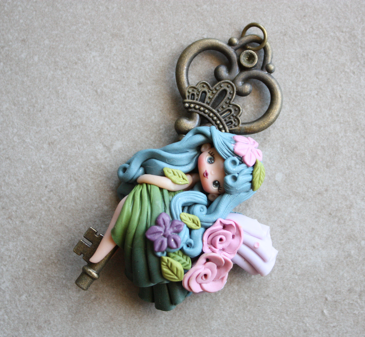 Handmade Polymer Clay Fairy on Bronze Key