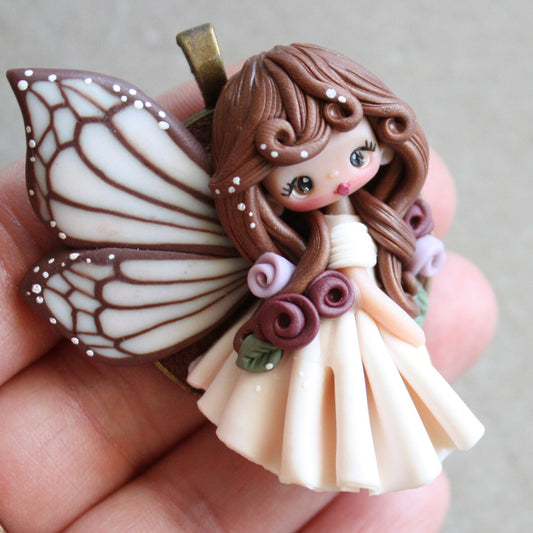 Fairy Rossella - Handmade Polymer Clay Fairy Pendant