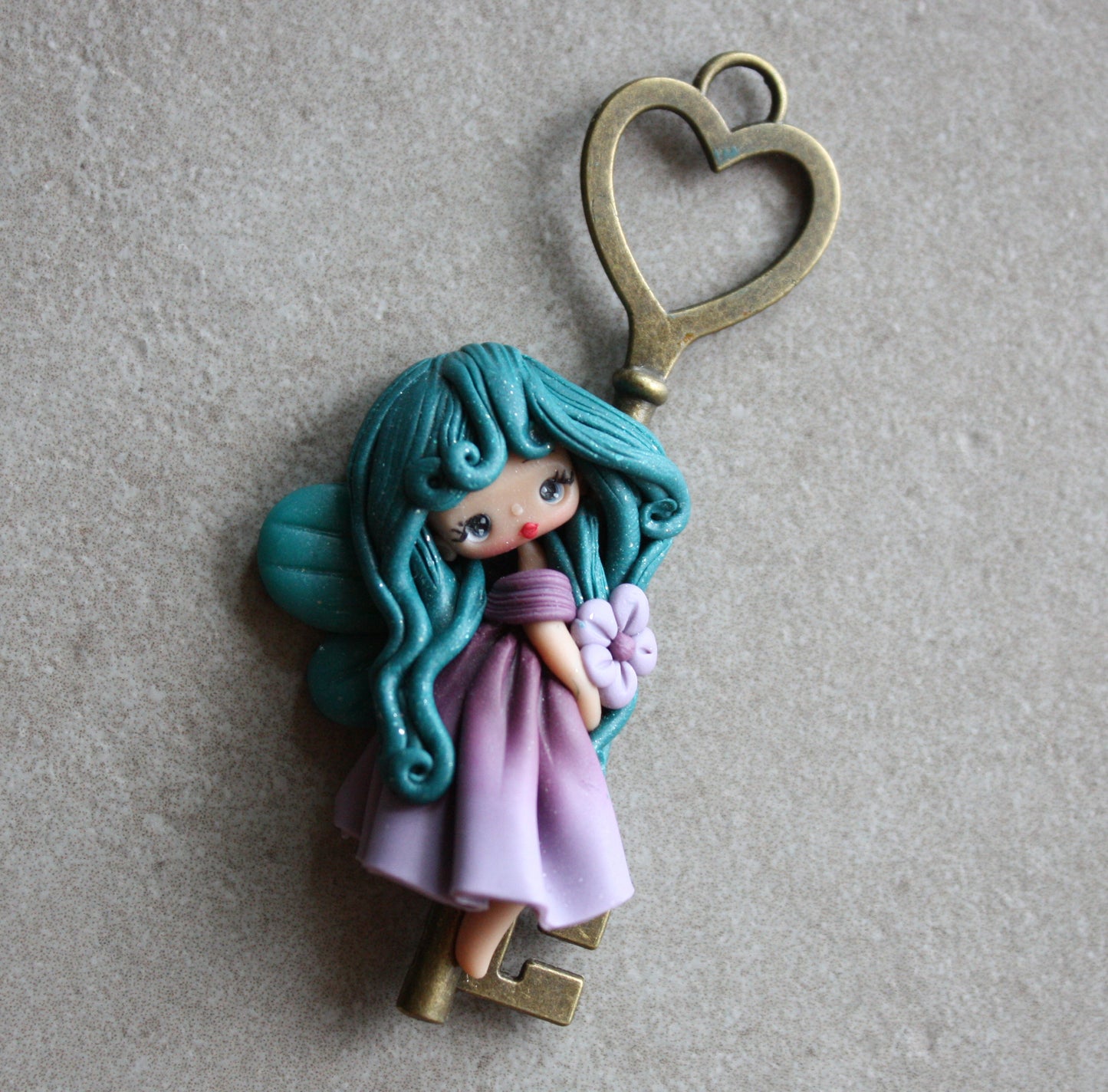 Handmade Polymer Clay Fairy on Bronze Key 3