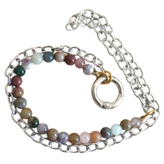 Bracelet-necklace with semi-precious stones and stainless steel II