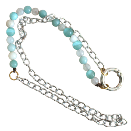 Bracelet-necklace with semi-precious stones and stainless steel