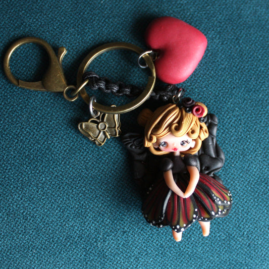 Bag Charm or Keychain with Monarch Fairy in Polymer Clay
