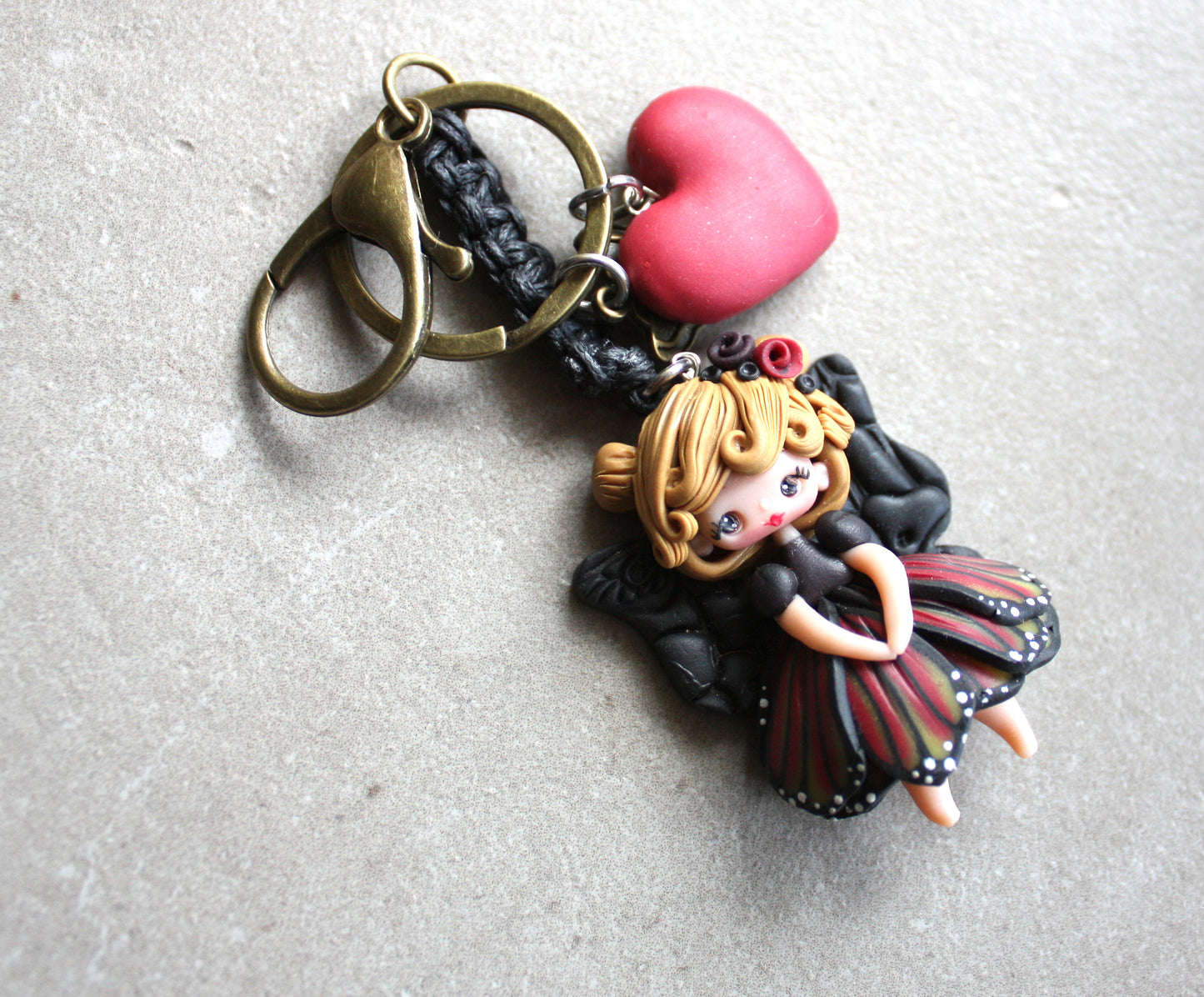 Bag Charm or Keychain with Monarch Fairy in Polymer Clay