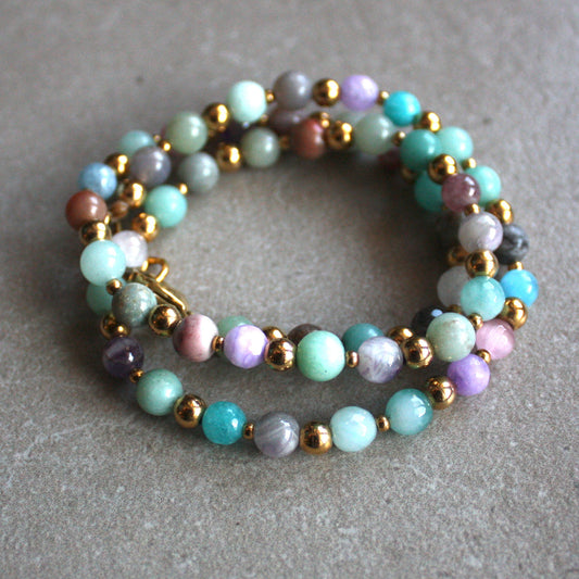 Stainless steel and gemstone beaded necklace