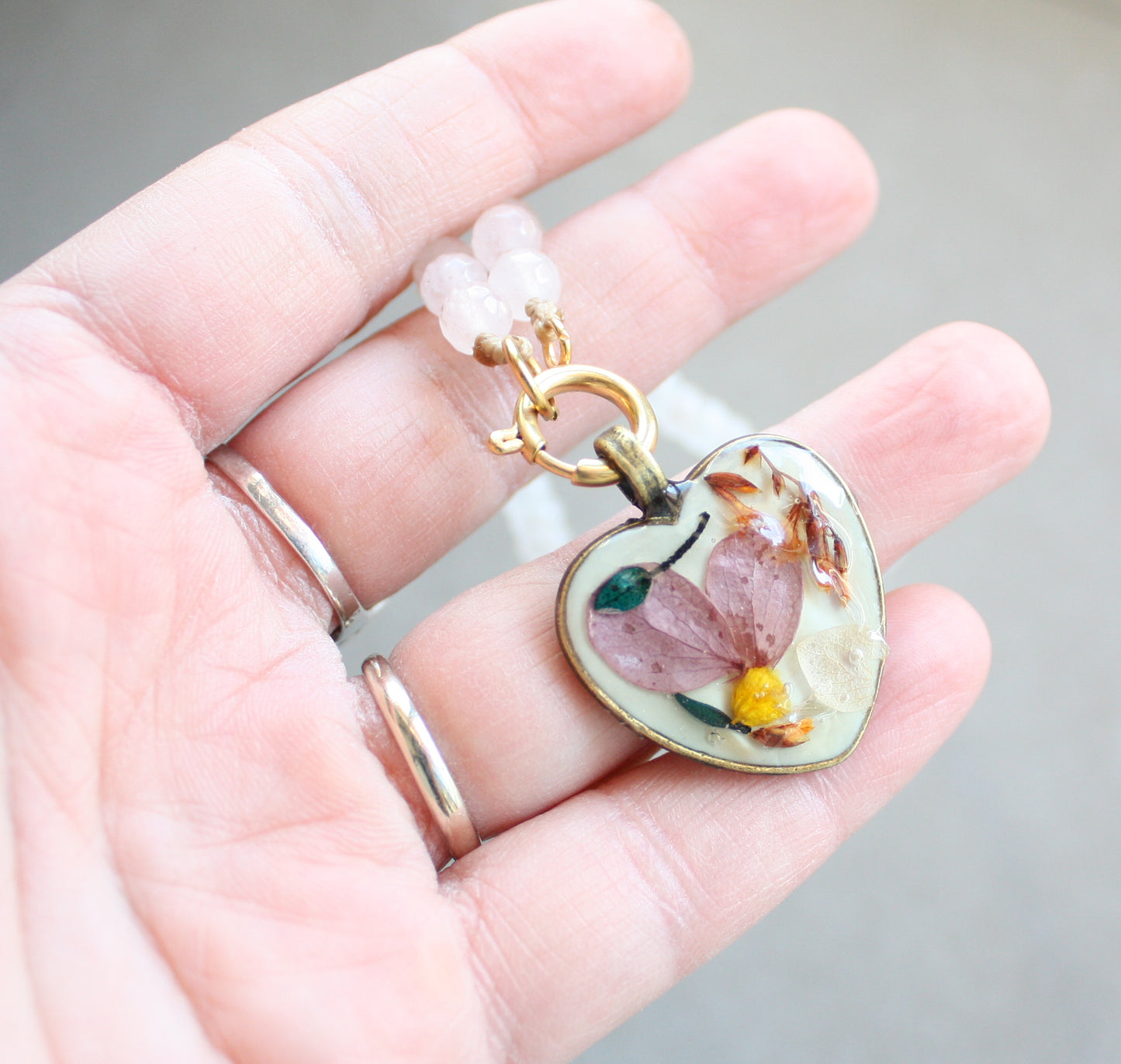 Romantic White Stone Necklace with Removable Heart Pendant