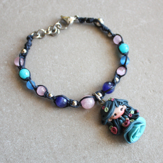 Bracciale pietre dure con ninfetta blu