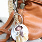 Handmade bag charm with winter Belle
