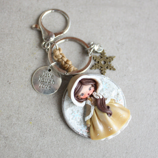 Handmade bag charm with winter Belle