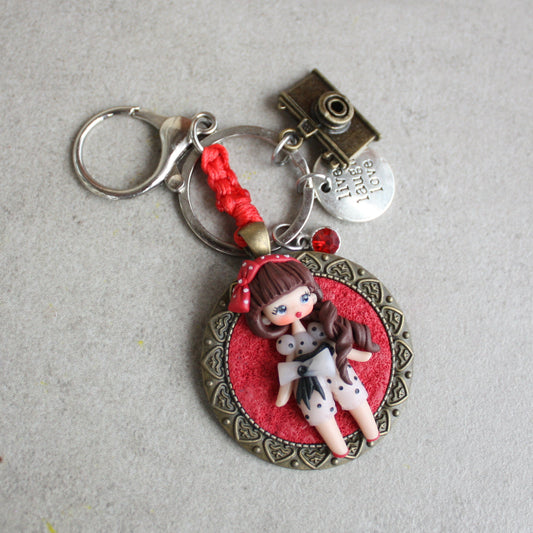 Handmade bag charm with pin-up